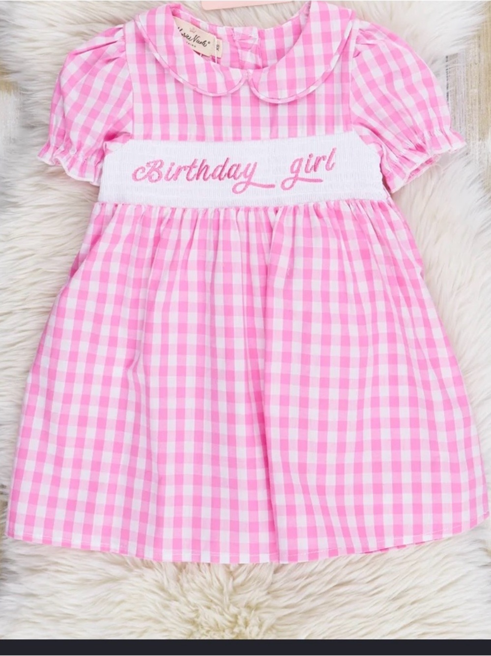 Pink Gingham 'Birthday Girl' Smocked Dress for Kids
